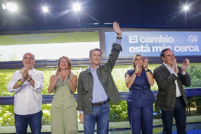 Núñez Feijóo (c), presidente del Partido Popular.