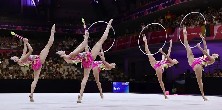 El equipo de Gimnasia Rítmica, en Fráncfort.